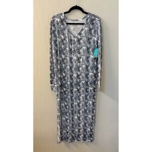 Posh‎ Peanut Henley Maxi Long Sleeve Maternity Dress Jared Blue Leaf V Neck Sz M